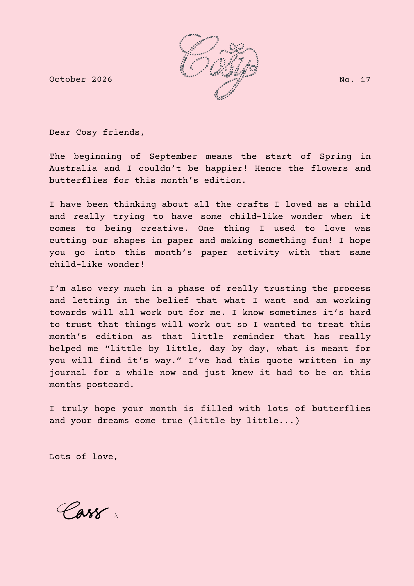 October Cosy Mail letter